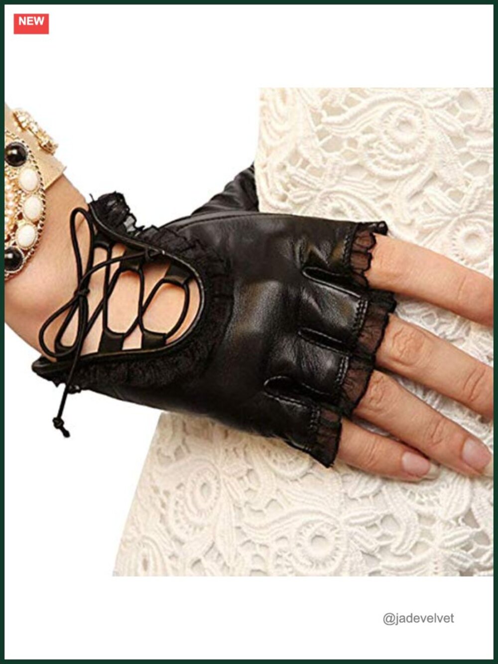 Lace Fingerless Gloves PU Leather Cosplay Costume Party S-M